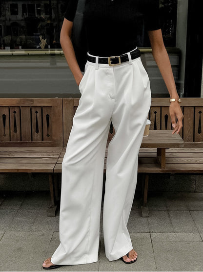 Ladies' high waist wide leg trousers with pleats and straight legs