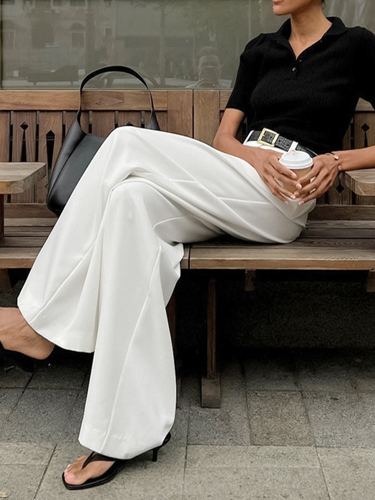 Ladies' high waist wide leg trousers with pleats and straight legs