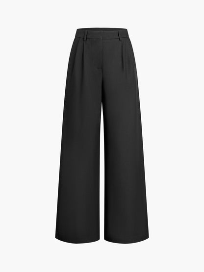Ladies' high waist wide leg trousers with pleats and straight legs