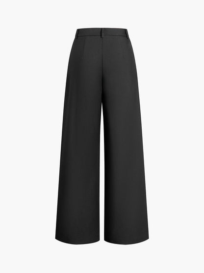 Ladies' high waist wide leg trousers with pleats and straight legs