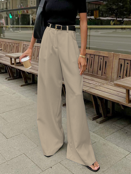 Ladies' high waist wide leg trousers with pleats and straight legs