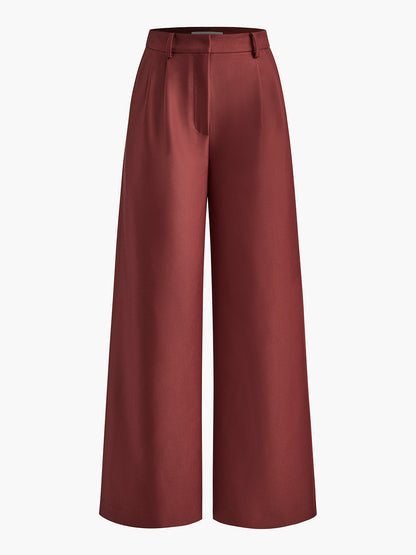 Ladies' high waist wide leg trousers with pleats and straight legs