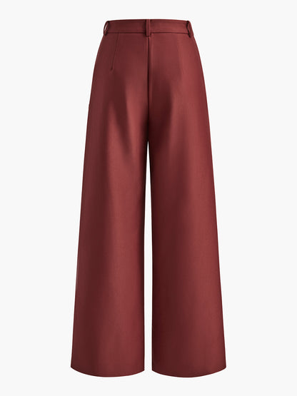 Ladies' high waist wide leg trousers with pleats and straight legs