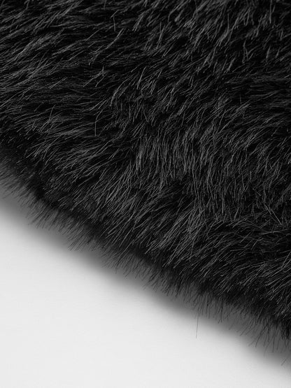 Black Faux Fur Jacket Short Model Warm and Soft for Women