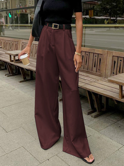 Ladies' high waist wide leg trousers with pleats and straight legs
