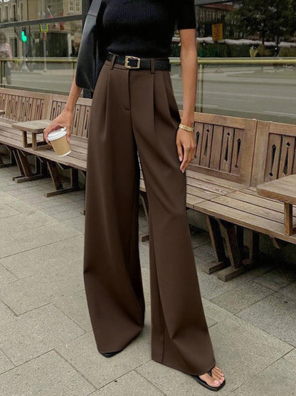 Ladies' high waist wide leg trousers with pleats and straight legs