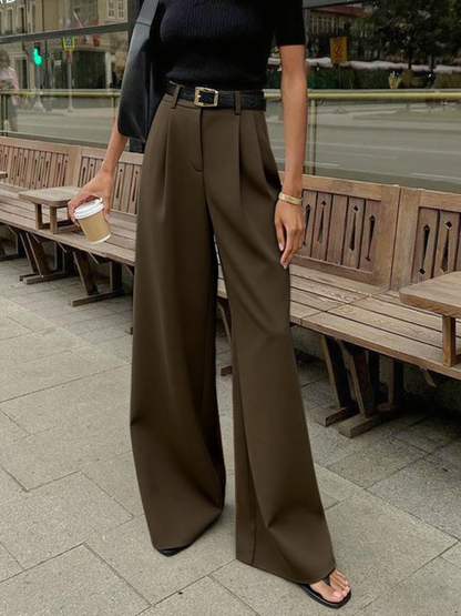Ladies' high waist wide leg trousers with pleats and straight legs