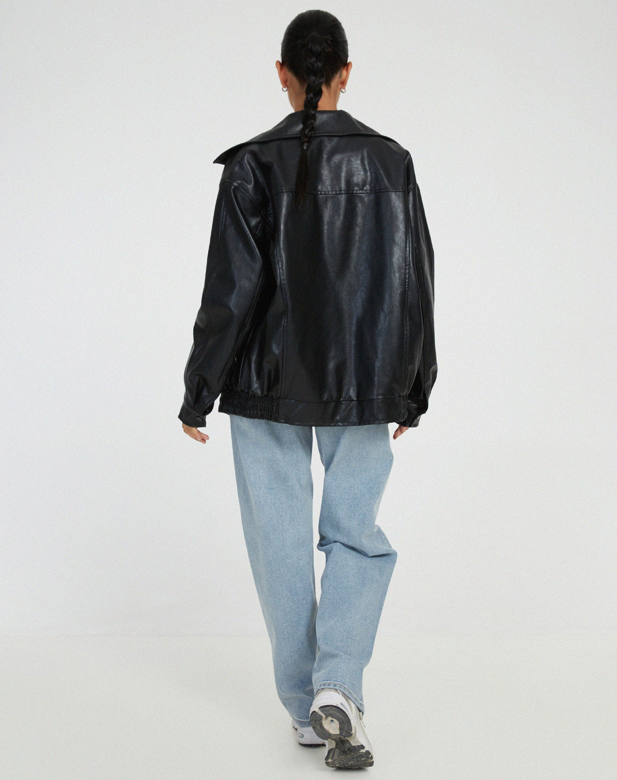 Oversized Leather Jacket for Women with Zip
