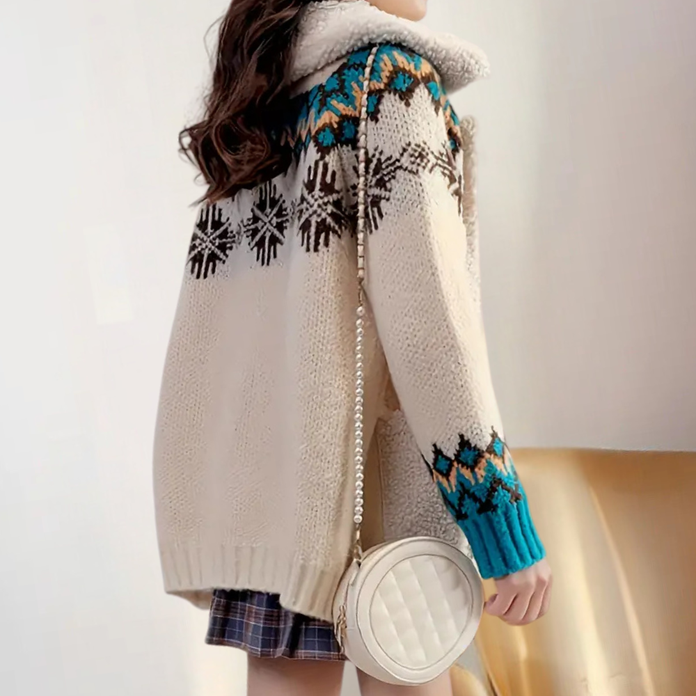 Knitted Winter Gilet with Buttons, Fleece Collar and Pockets for Women