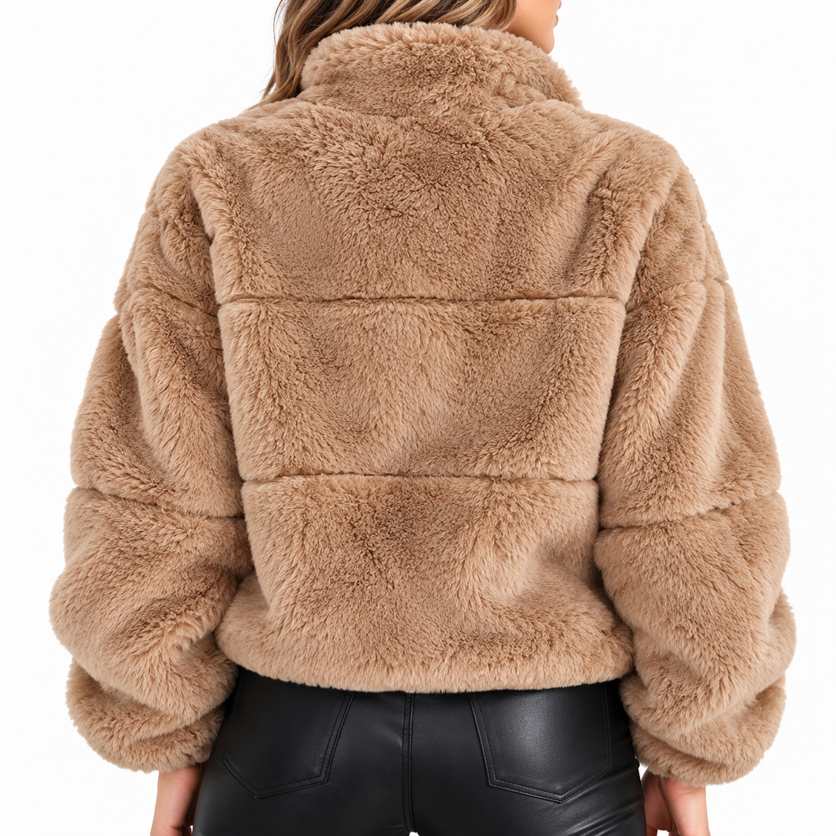 Teddy Fleece Winter Jacket for Women with Zip and High Collar