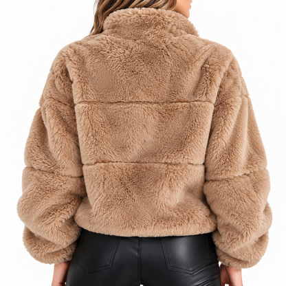 Teddy Fleece Winter Jacket for Women with Zip and High Collar