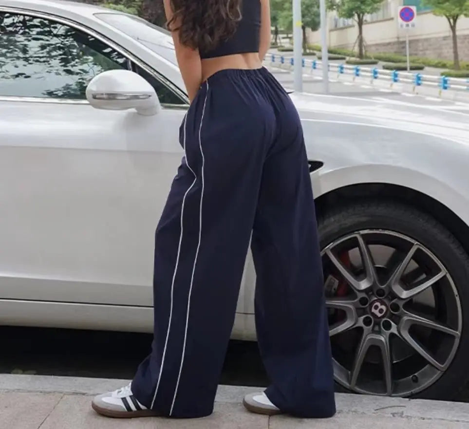 Baggy Cargo Parachute Pants with Drawstring and Low Waist