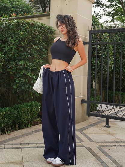 Baggy Cargo Parachute Pants with Drawstring and Low Waist
