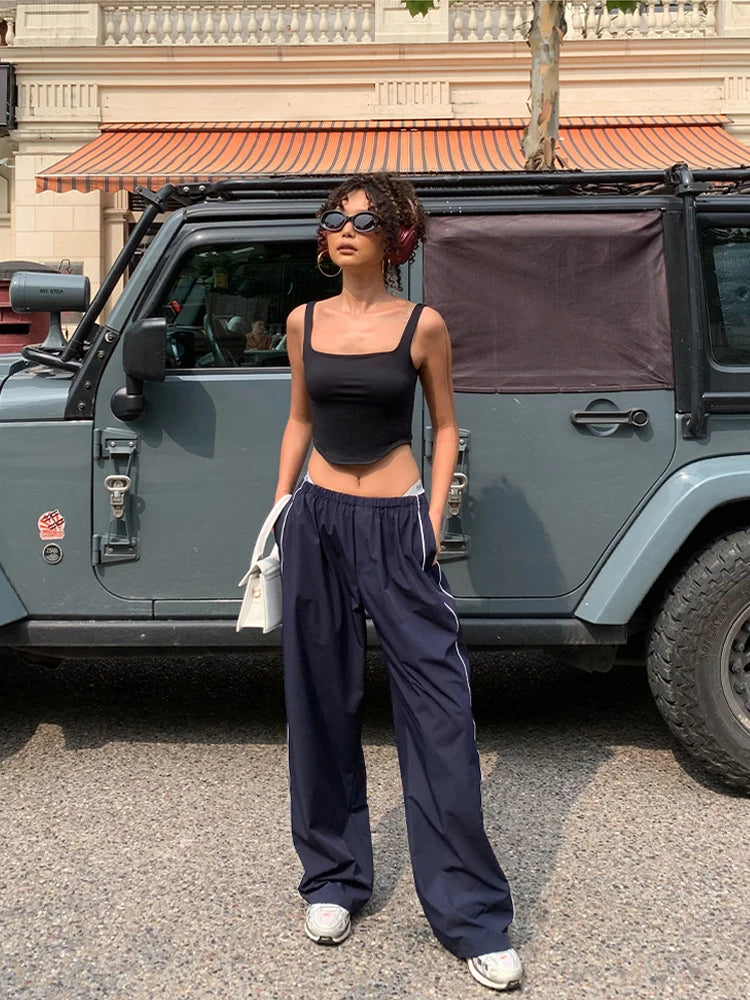 Baggy Cargo Parachute Pants with Drawstring and Low Waist