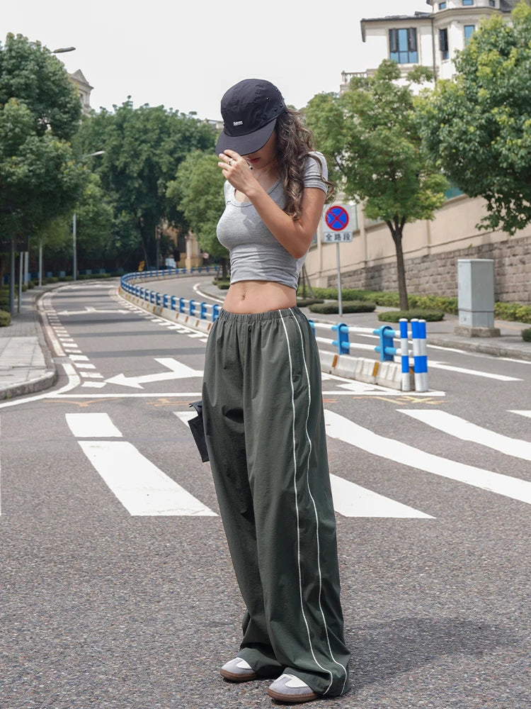 Baggy Cargo Parachute Pants with Drawstring and Low Waist