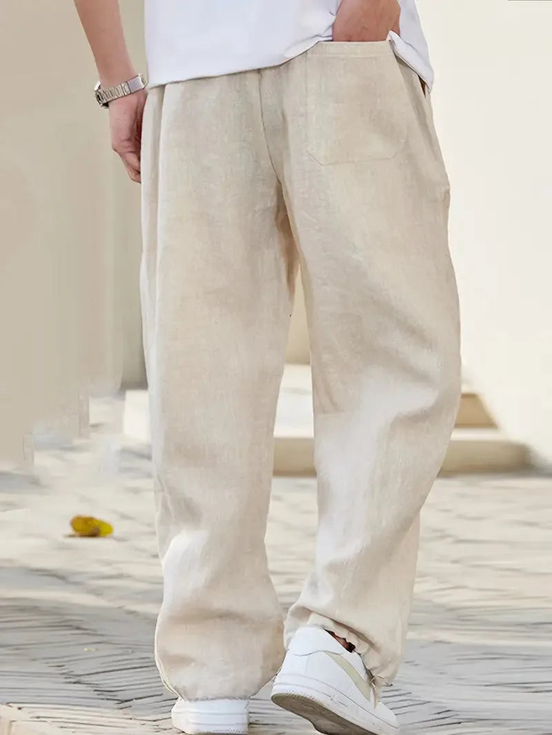 Baggy linen trousers with elastic waistband
