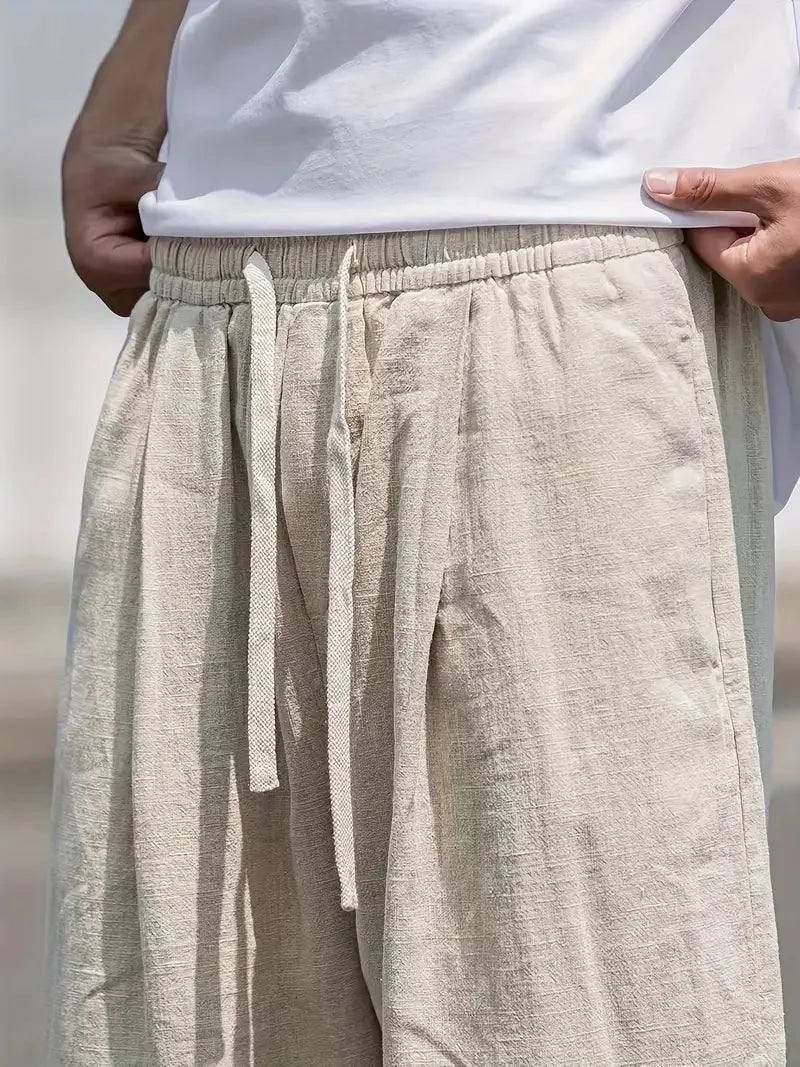 Baggy linen trousers with elastic waistband