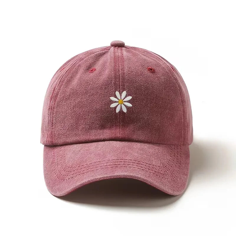Baseball Cap with Daisy Embroidery