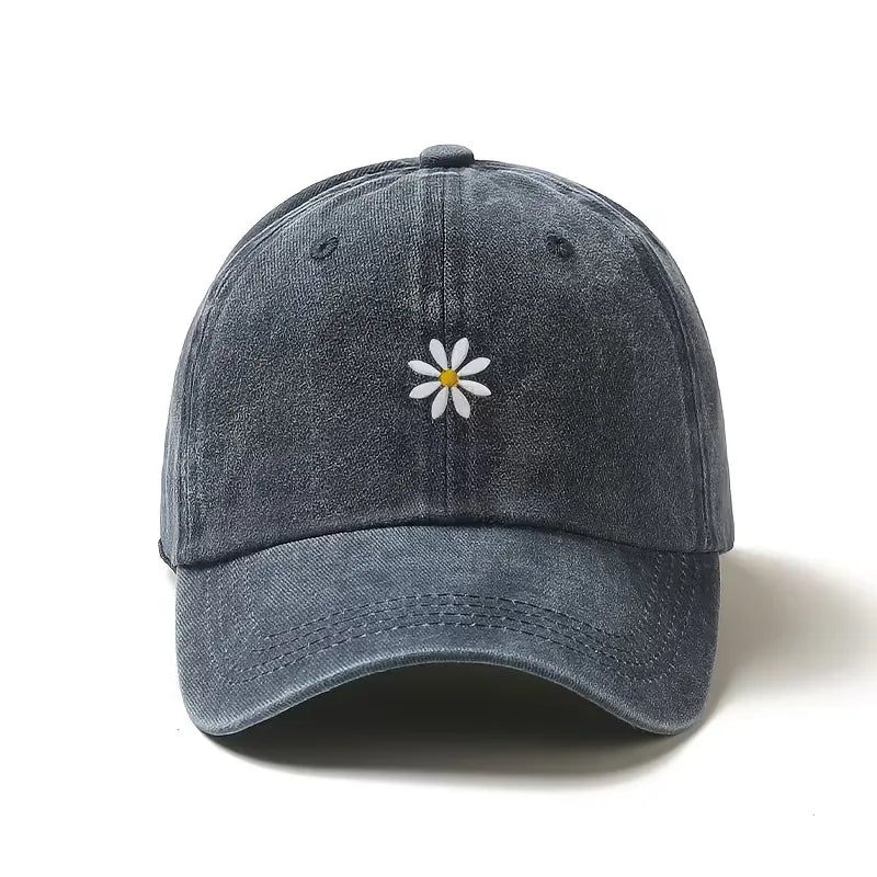 Baseball Cap with Daisy Embroidery