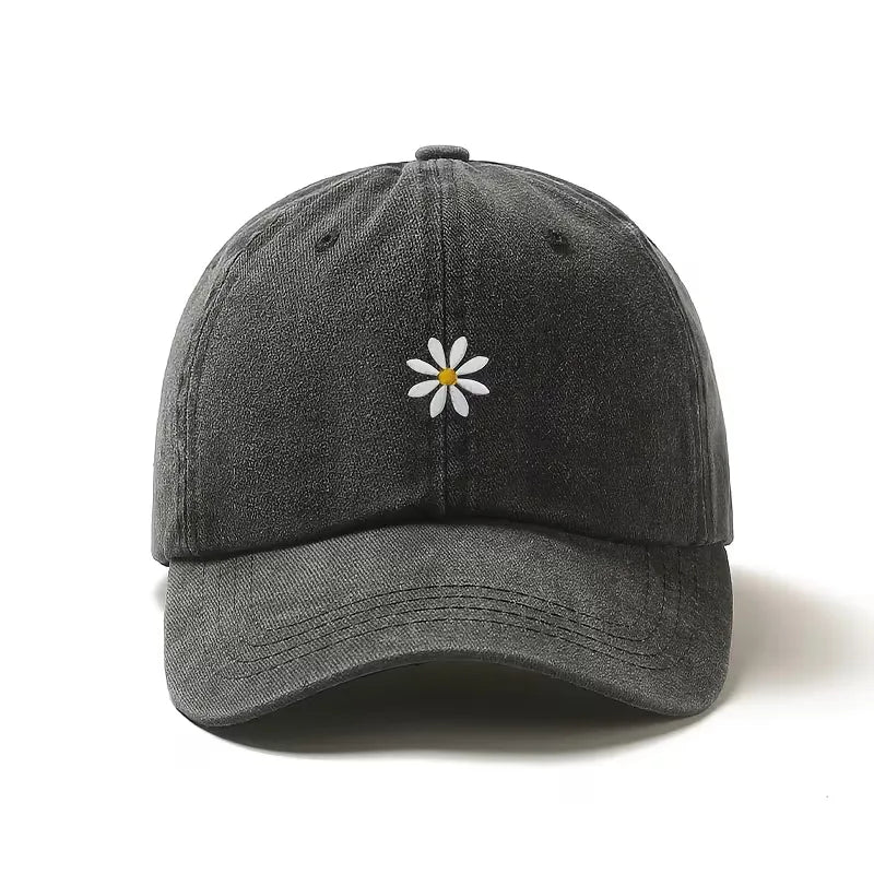Baseball Cap with Daisy Embroidery