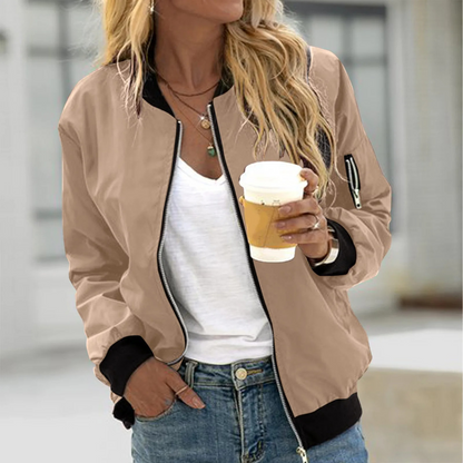 Ladies Lightweight Casual Bomber Jacket – Spring, Zip Pockets, Ribbed Cuffs, Perfect for Spring and Transitional Seasons