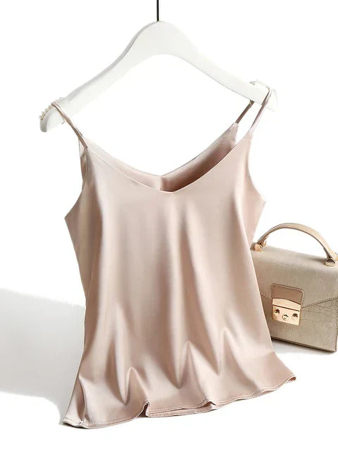 Basic Silk Top Shirt for Women with Spaghetti Straps