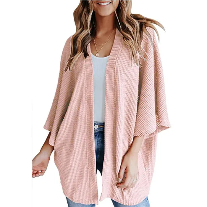 Bat Sleeve Waffle Gerson Women's Cardigan – Oversized Comfort with Batwing Sleeves