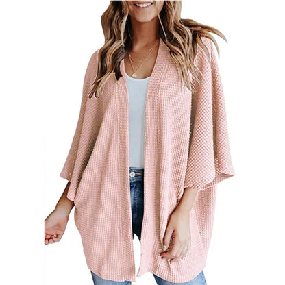 Bat Sleeve Waffle Gerson Women's Cardigan – Oversized Comfort with Batwing Sleeves