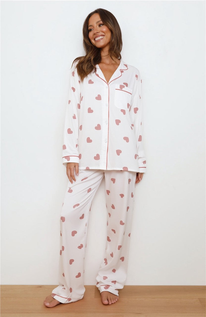 Ladies' Pyjama Set Long Sleeves Trousers Hearts