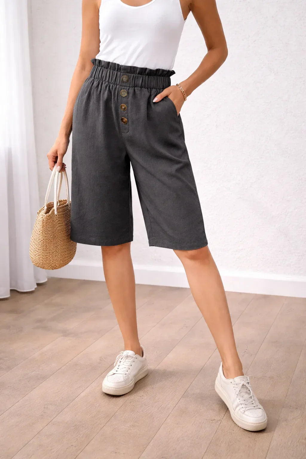 Bermuda shorts with paperbag waist