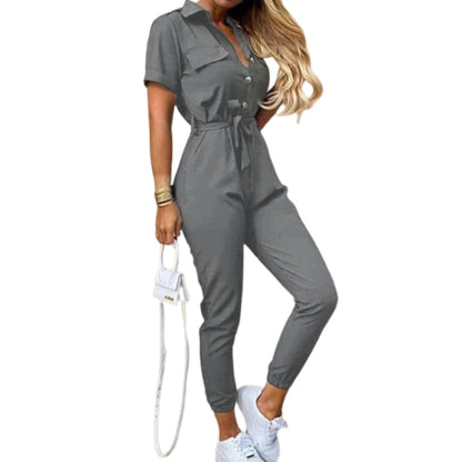 Summer Jumpsuit with Short Sleeves and Waistband