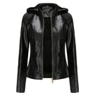 Leather Ladies Jacket with Removable Hood and Zipper