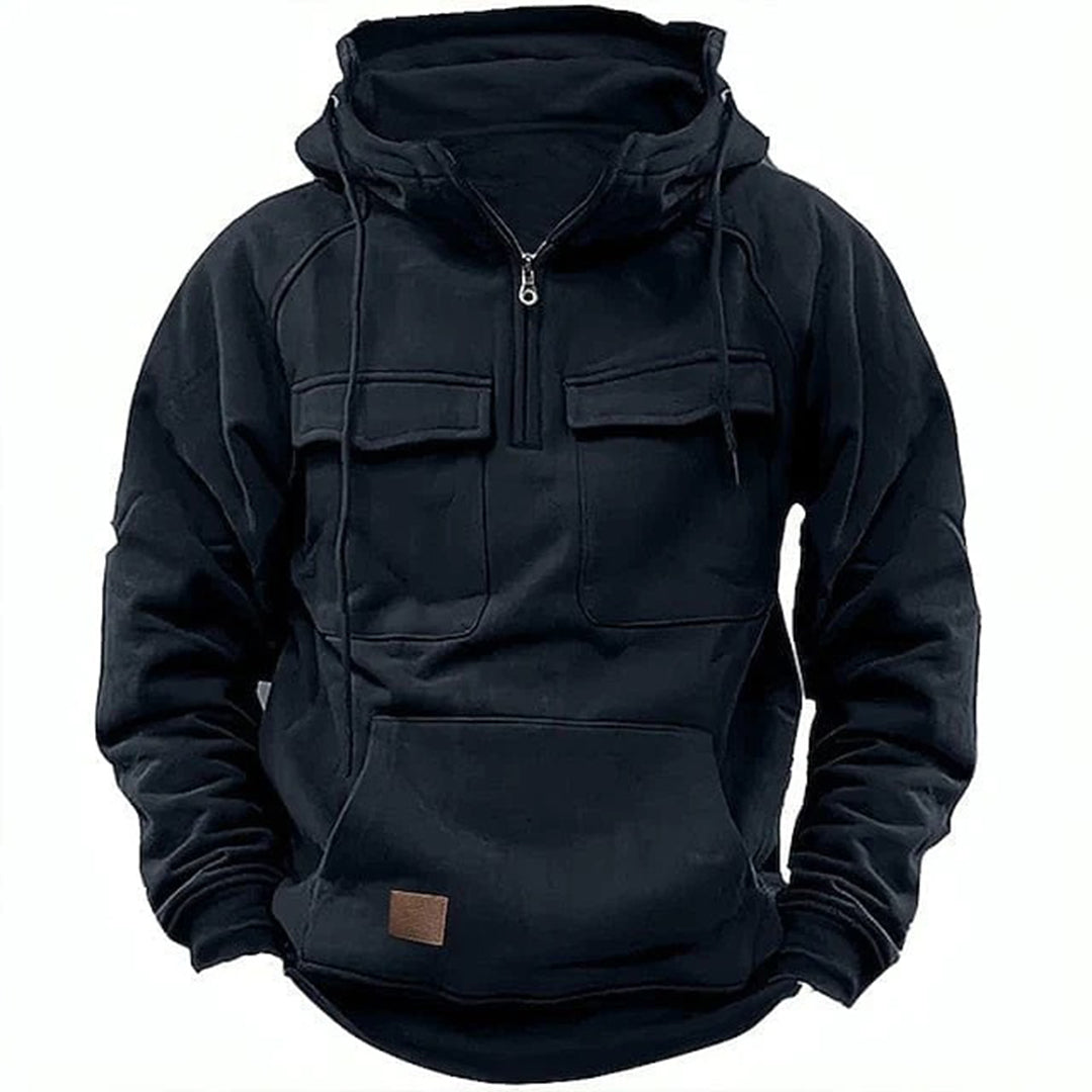 Retro Motor Hoodie for Men with a Rugged Look and Practical Details