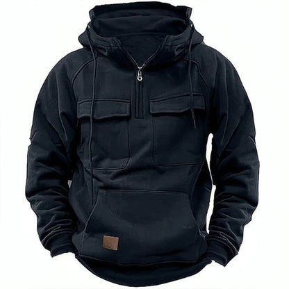 Retro Motor Hoodie for Men with a Rugged Look and Practical Details