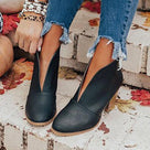 Vintage Women's Ankle Boots with Block Heel and V Cut