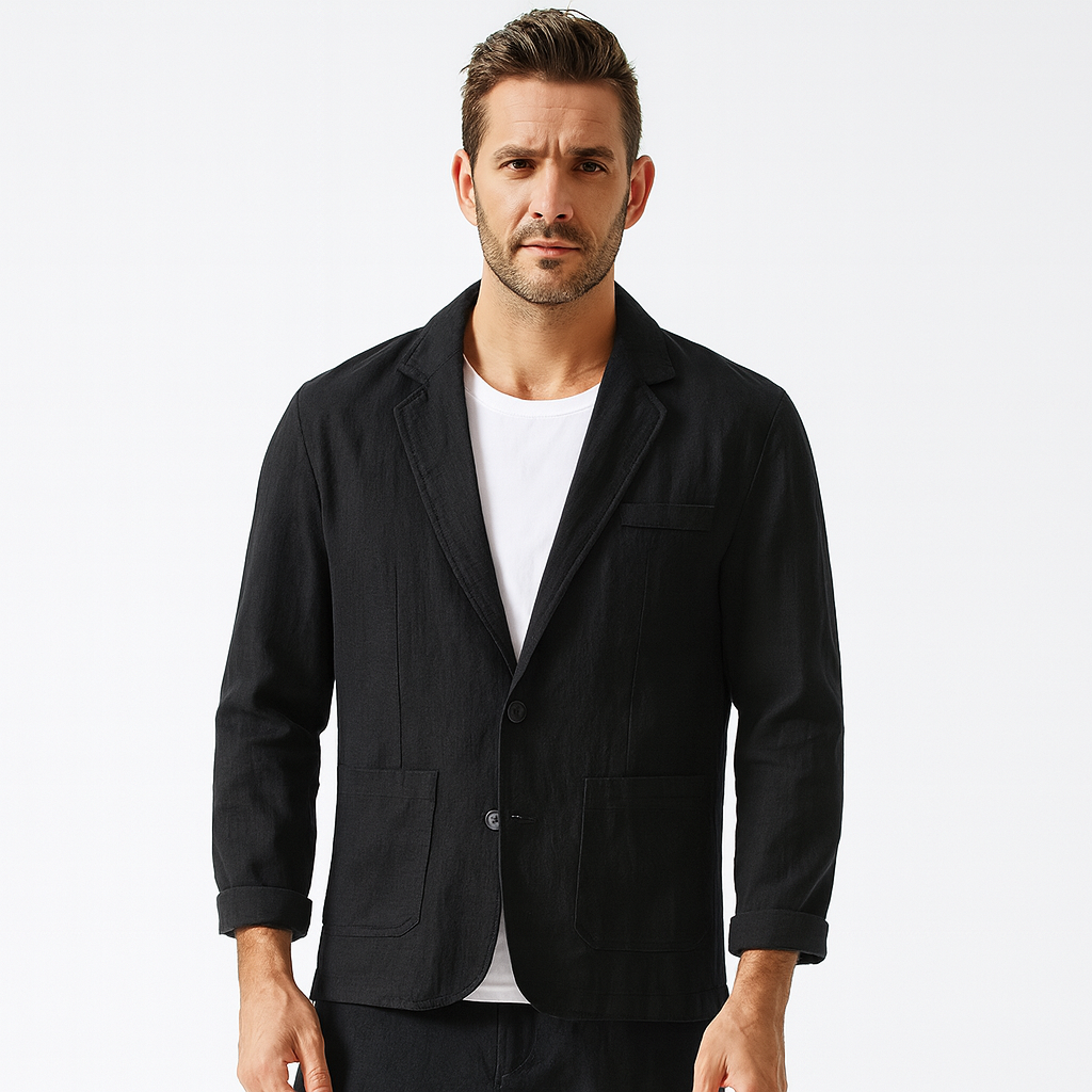 Blazer with Notched Lapel and Rolled Sleeves