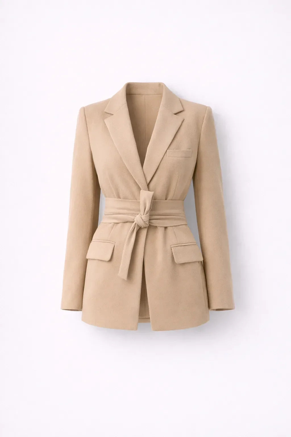 Blazer with Tie Belt and Deep V-Neck