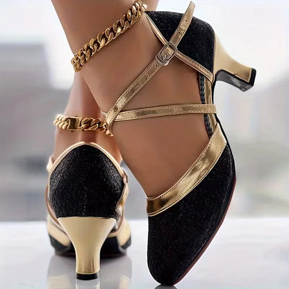 Block heels with golden accents