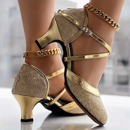 Block heels with golden accents