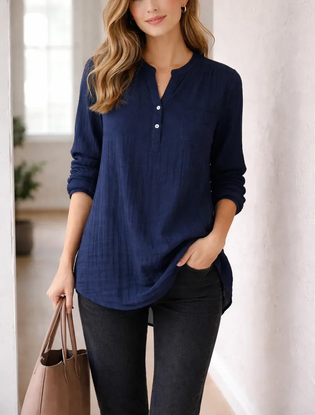 Blouse with Mandarin Collar