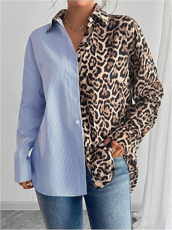 Blouse with colour block design and long sleeves
