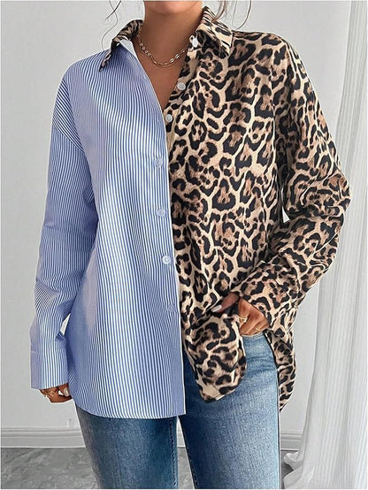 Blouse with colour block design and long sleeves