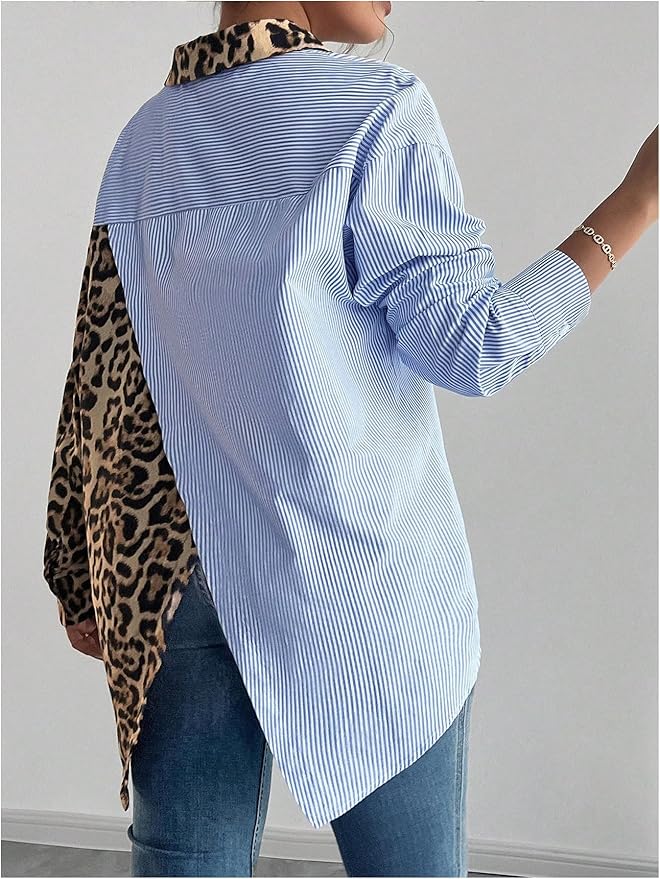 Blouse with colour block design and long sleeves