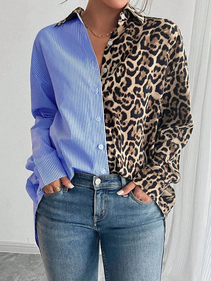Blouse with colour block design and long sleeves