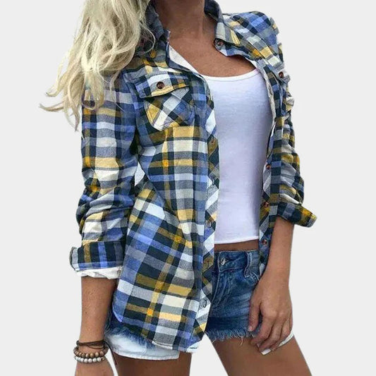Blusa casual para mujer con patrón a cuadros