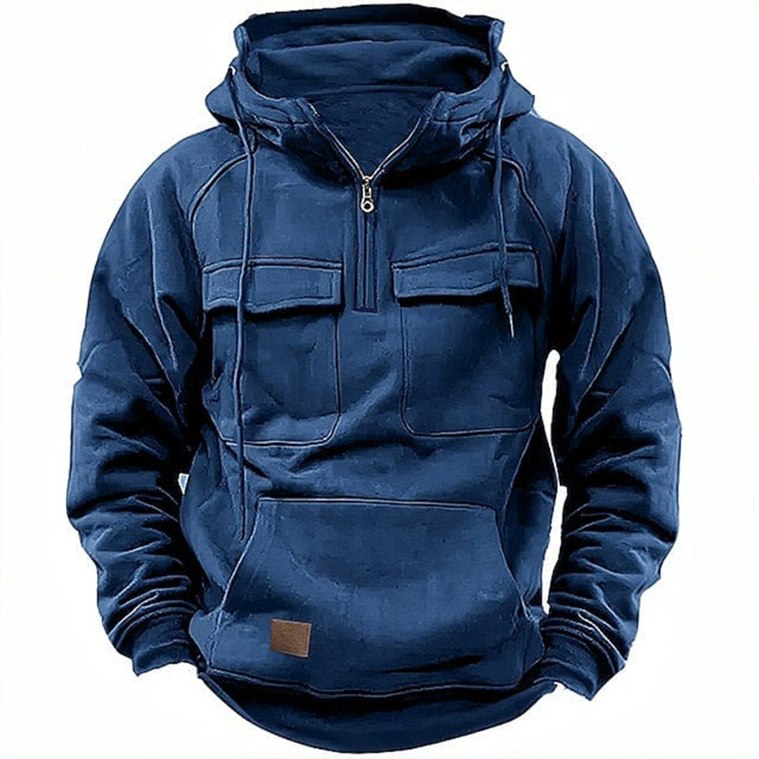 Retro Motor Hoodie for Men with a Rugged Look and Practical Details