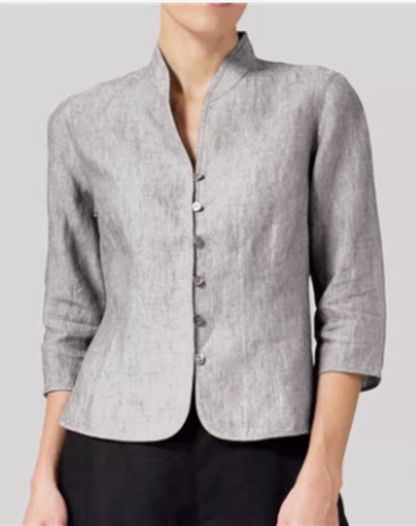 Ladies' Blouse with Stand-Up Collar and Three-Quarter Sleeves