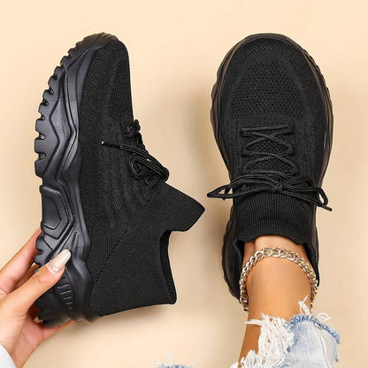 Ladies Trendy Knitted Sock Sneakers with Platform Sole and Laces