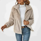 Ladies Trendy Teddy Jacket with Wide Collar and Zip