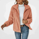 Ladies Trendy Teddy Jacket with Wide Collar and Zip
